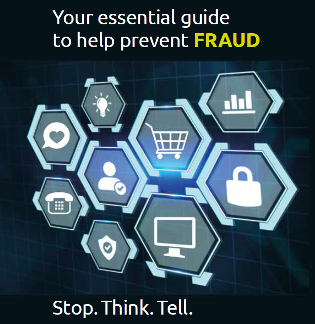 Front cover of the booklet that says 'Your essential guide to help prevent fraud'