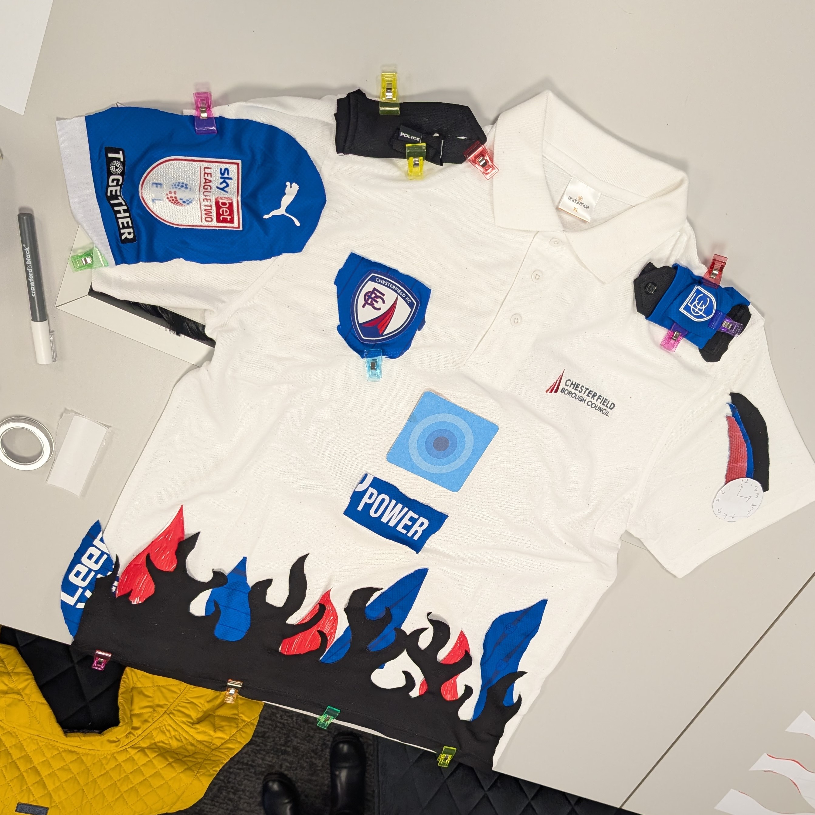 The tshirt made up of three different uniforms.