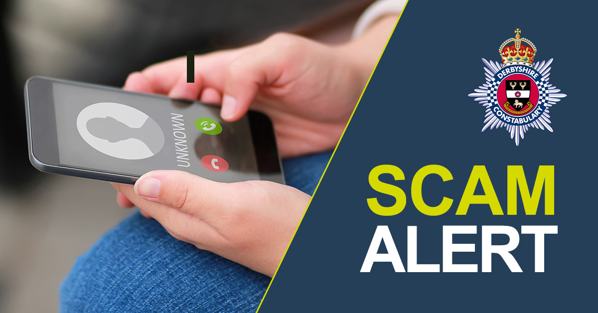A photo of a mobile phone receiving an incoming call with the title 'Scam Alert'