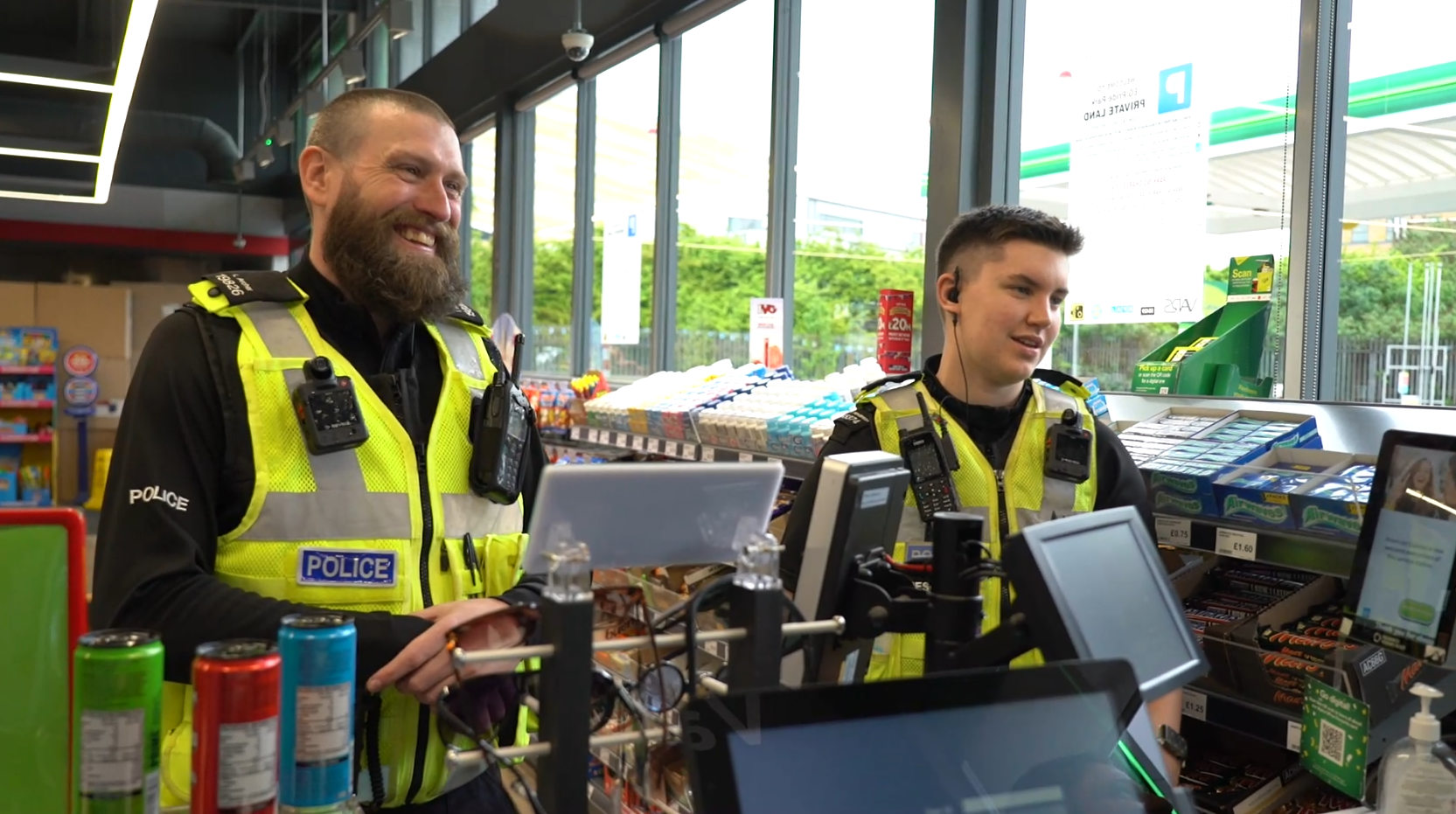 Special Constable Archer inside a petrol station.