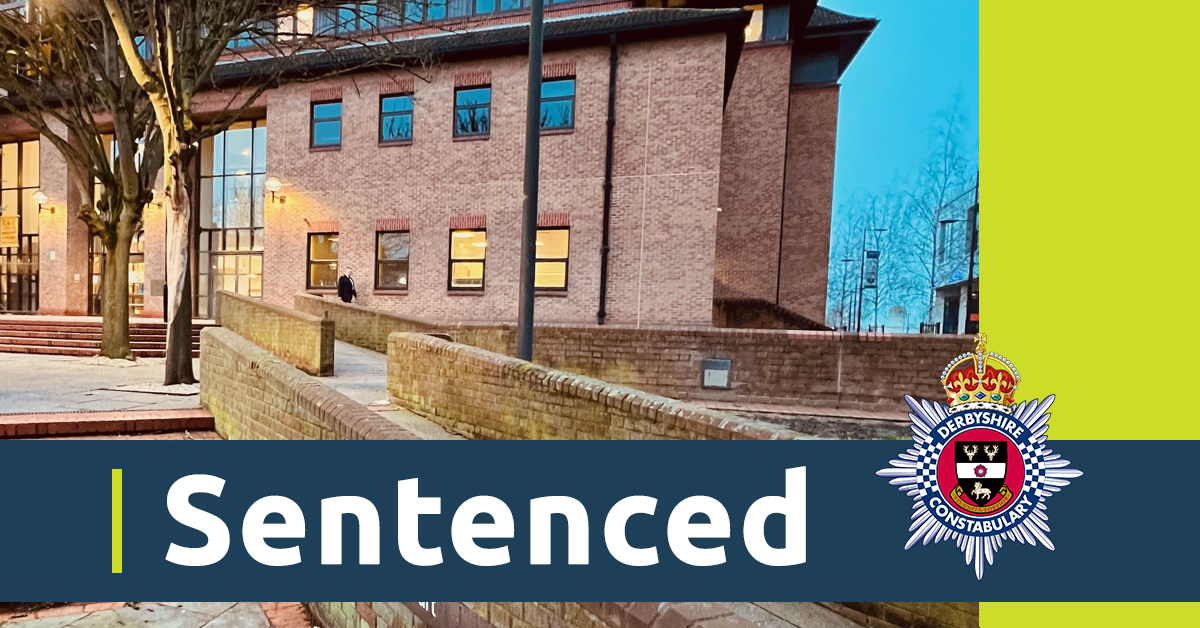 Image of the outside of a court building with the word 'Sentenced' at the bottom