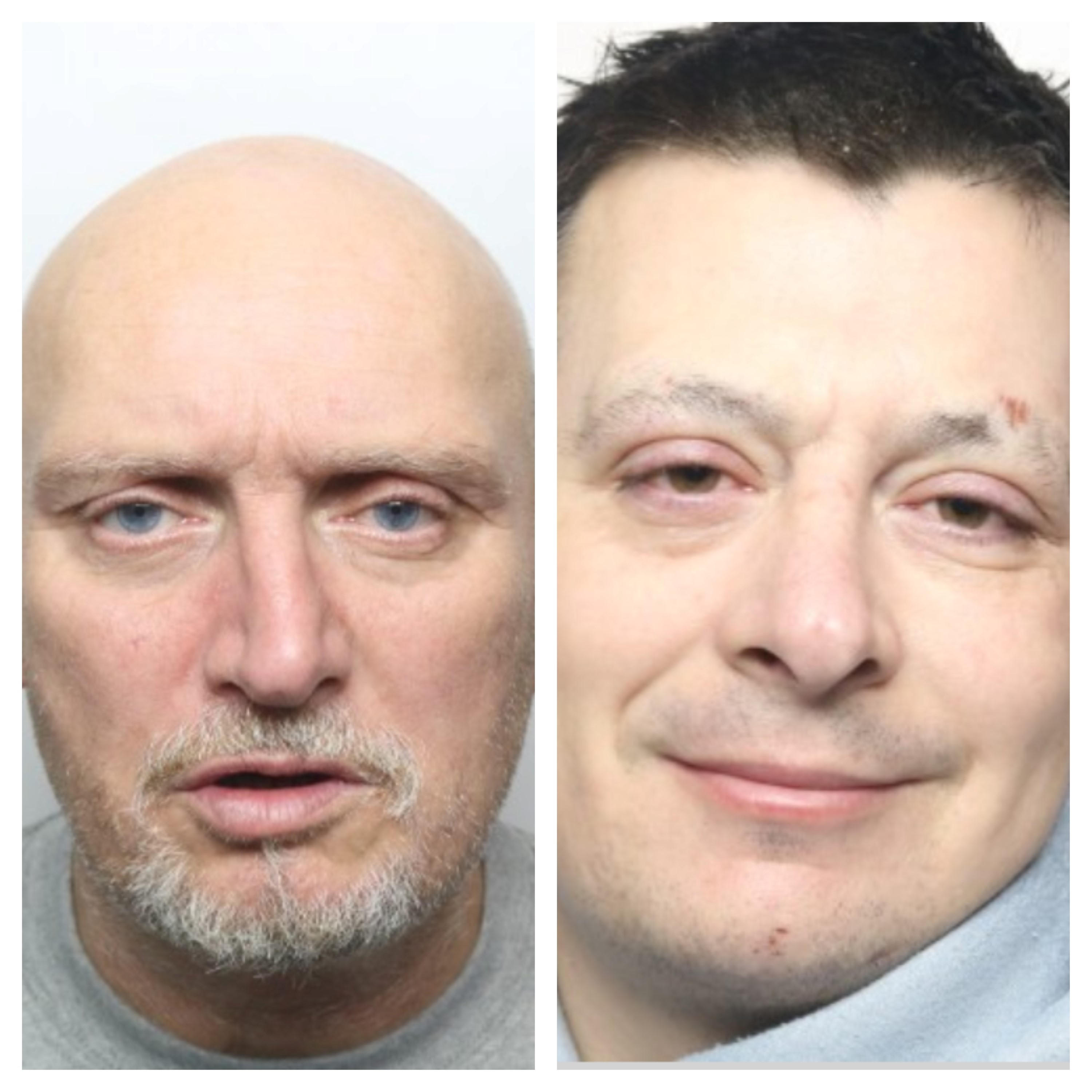 Custody images of Stephen Bradley and David Oakley, who have been jailed after committing an armed robbery at a New Mills shop 