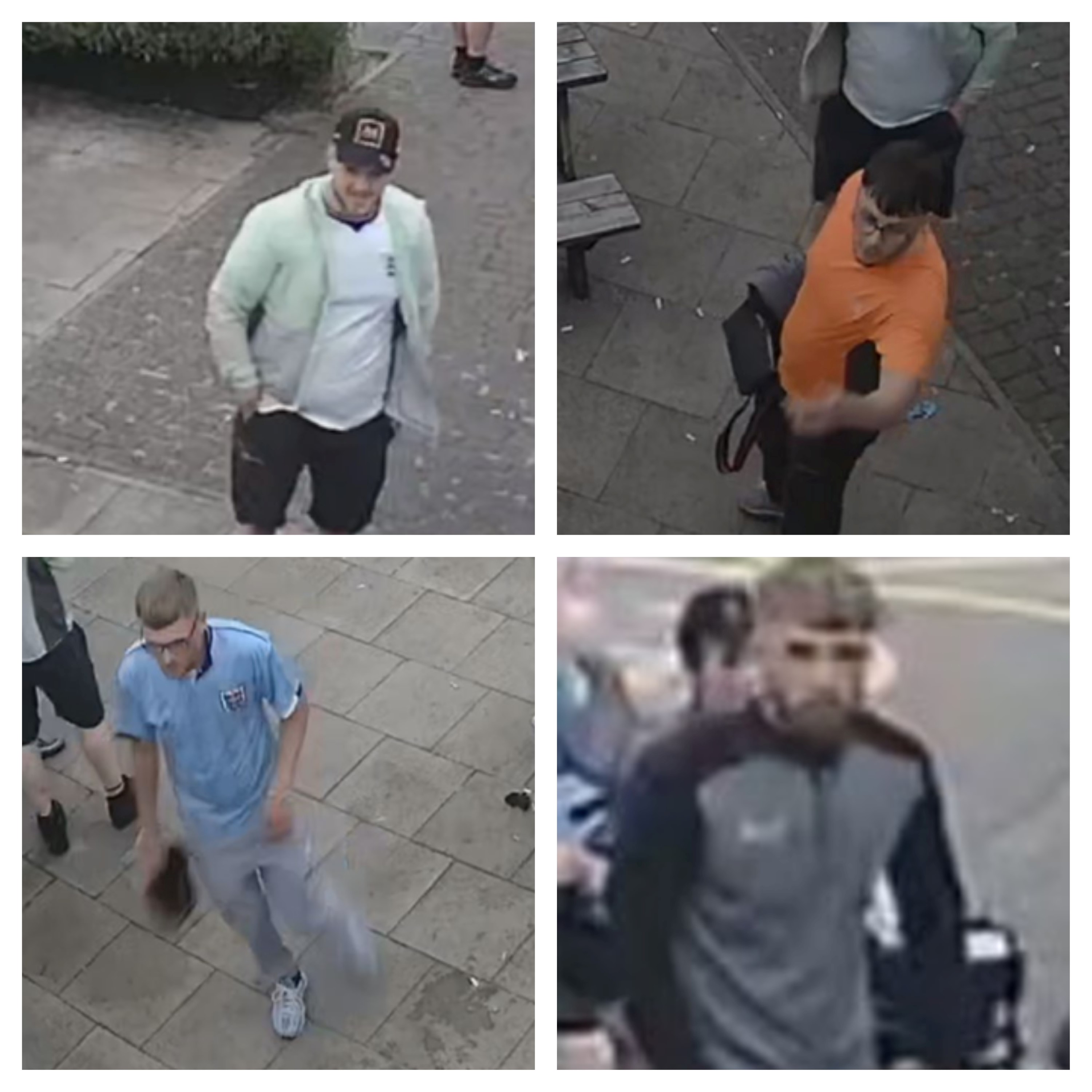 A collage of four men officers want to speak to in connection with an affray in Derby